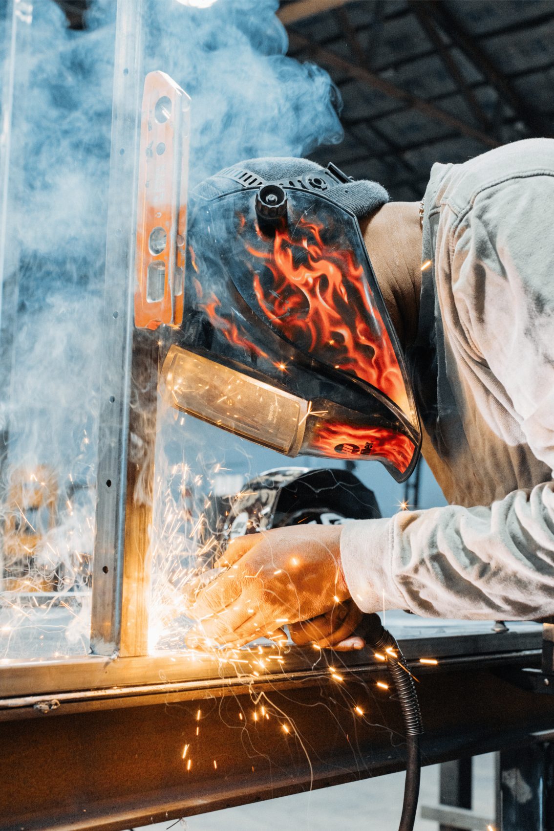 JZT welder fabricating a structural steel beam